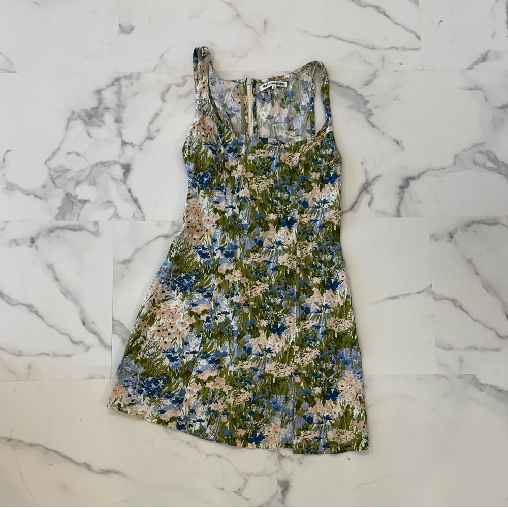 Reformation Pond Green and Blue Dress